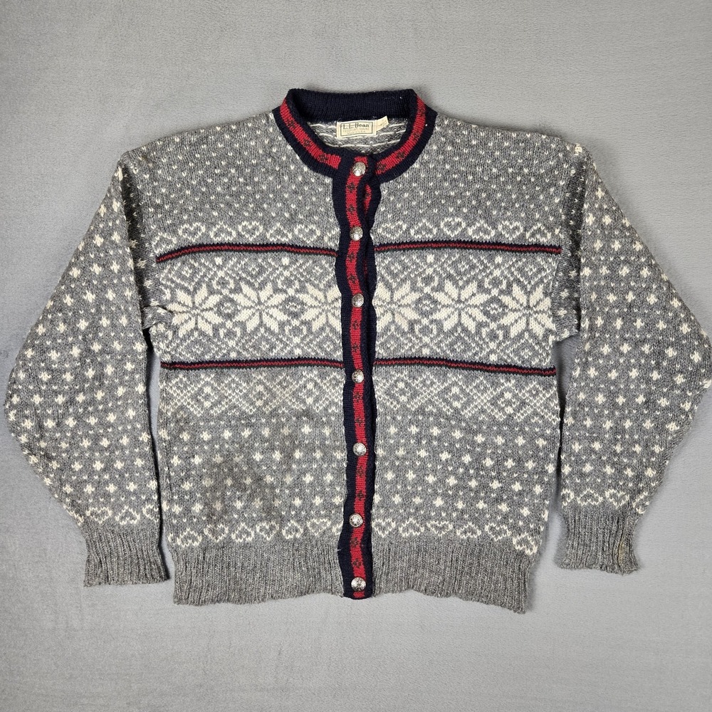 Vintage‎ LL Bean Cardigan Womens Large Fair Isle Cottage Core Cozy USA Made